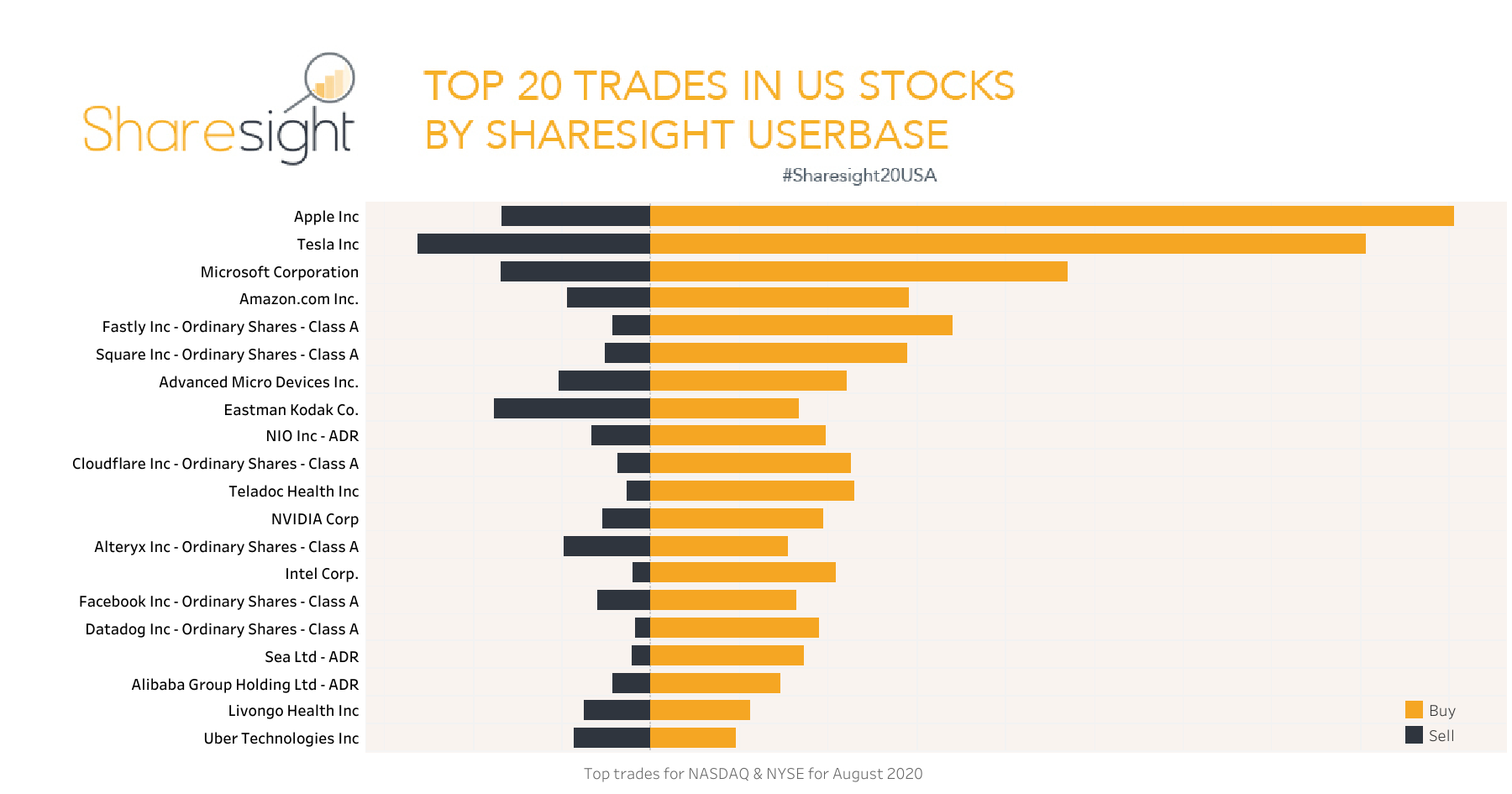 Top 20 NASDAQ NYSE monthly Aug2020