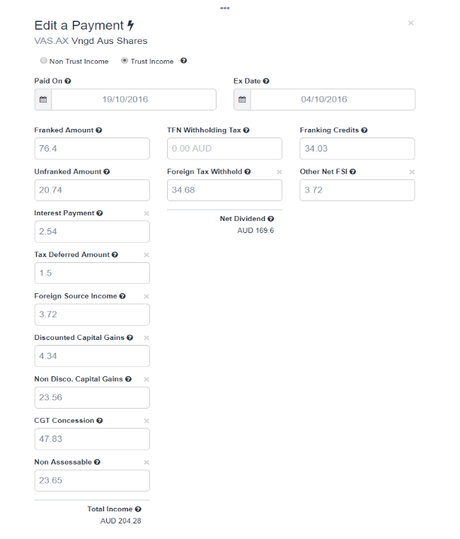 Edit a Payment VAS ETF