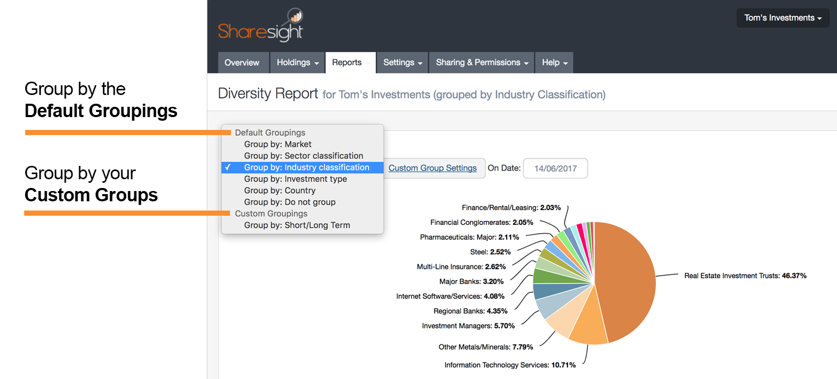 screenshot - sharesight - diversity report