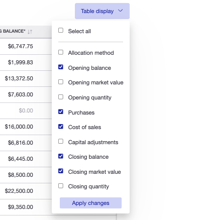 Historical cost report_choose values
