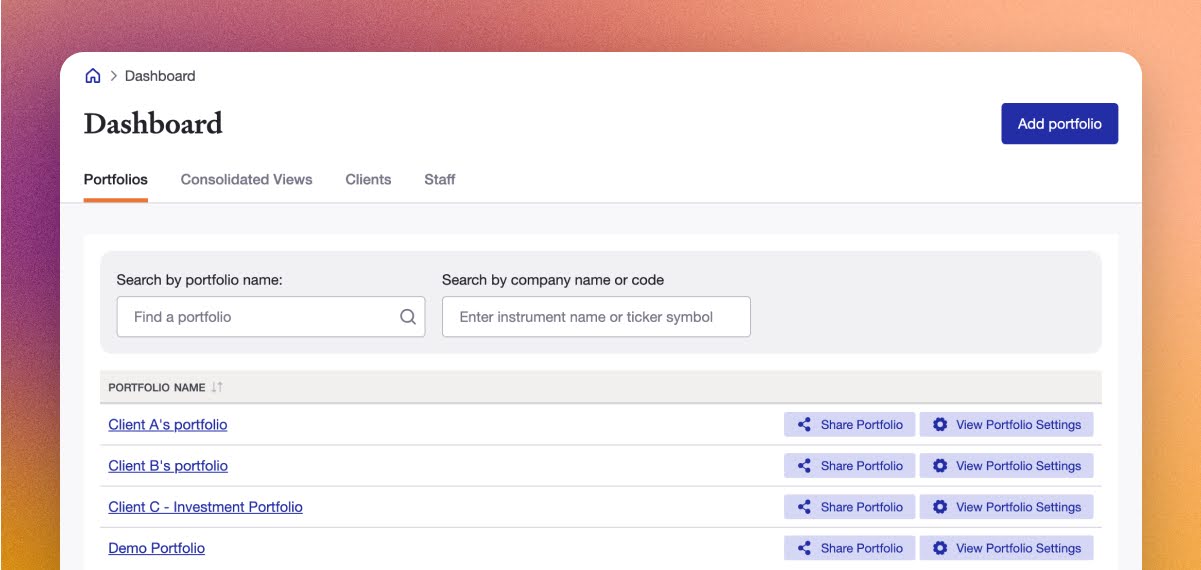 Sharesight business dashboard