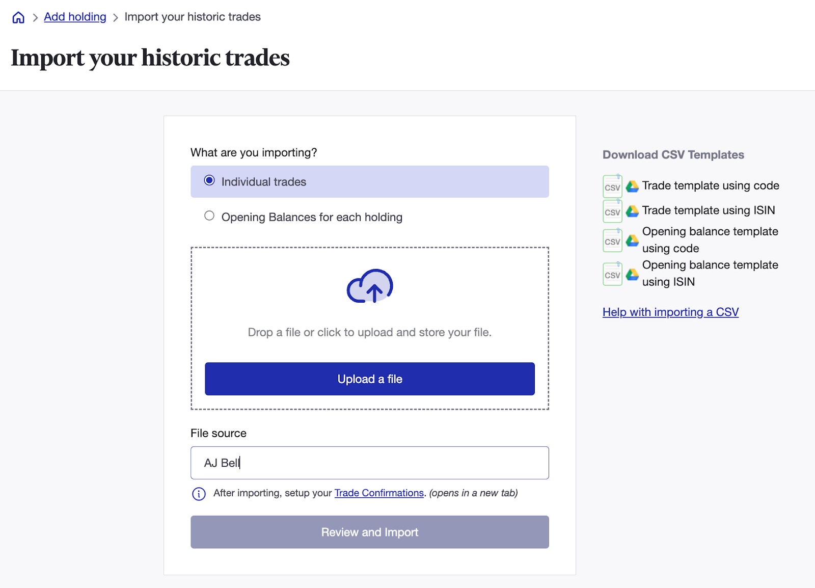 Import AJ Bell trading history to Sharesight