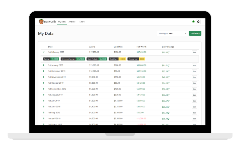 Nutworth Net Worth Tracking