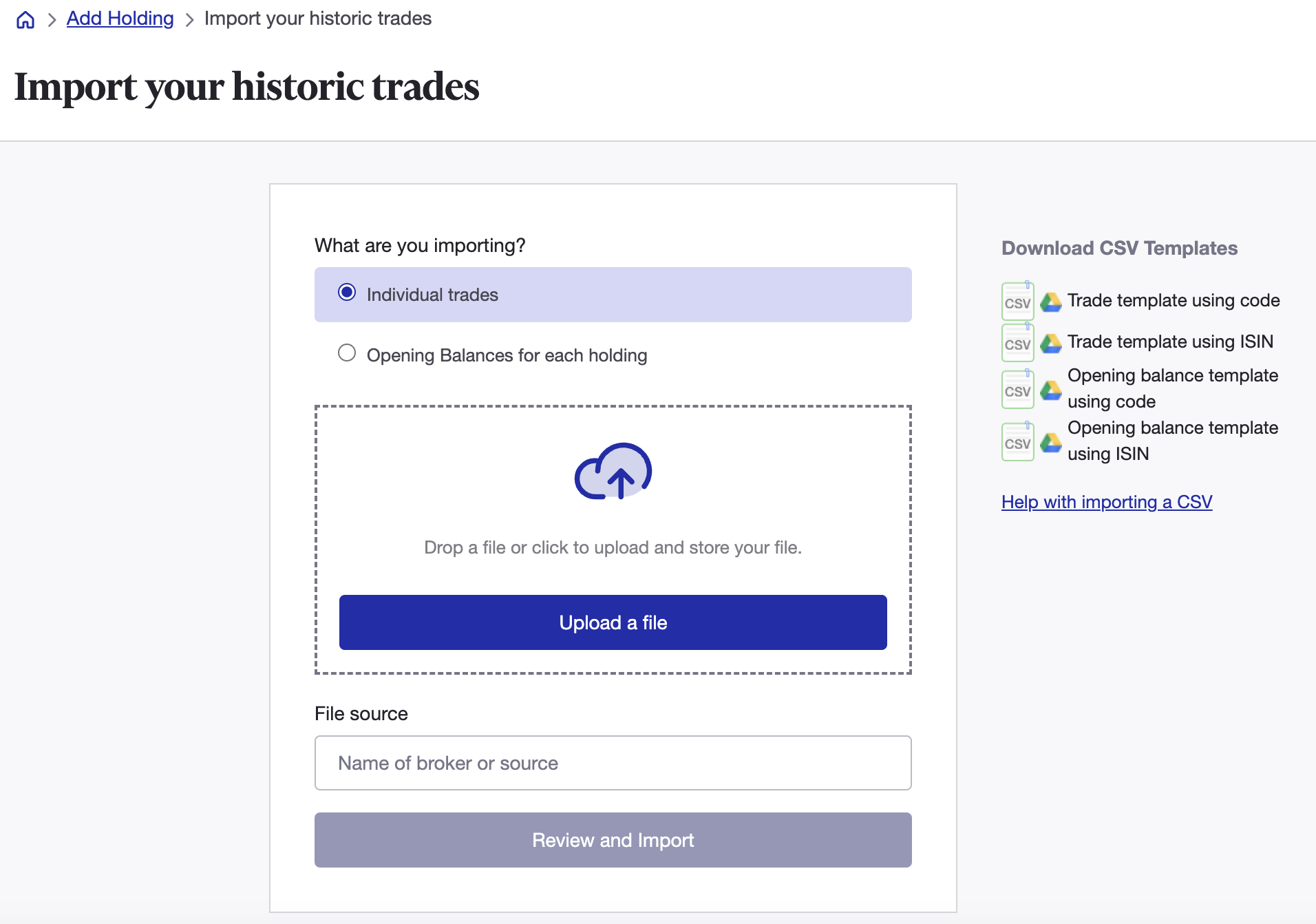 Import historic trades to Sharesight