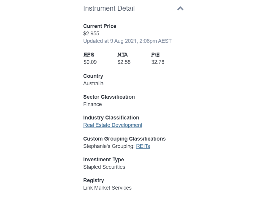 Sharesight instrument detail Share registry
