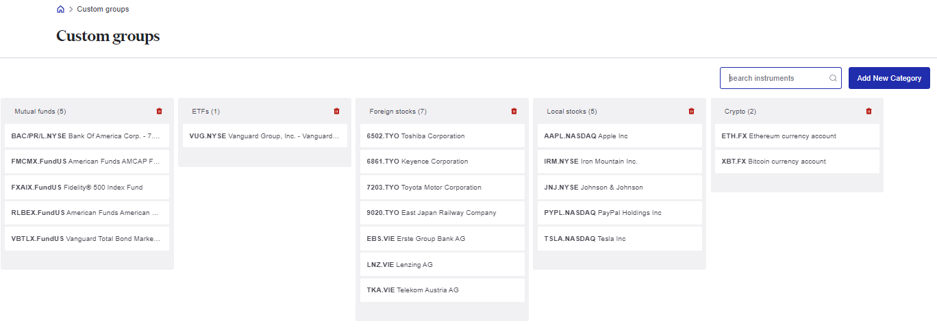 Custom groups example