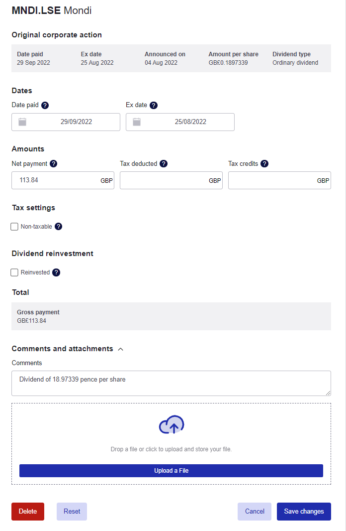 Sharesight edit dividend payments