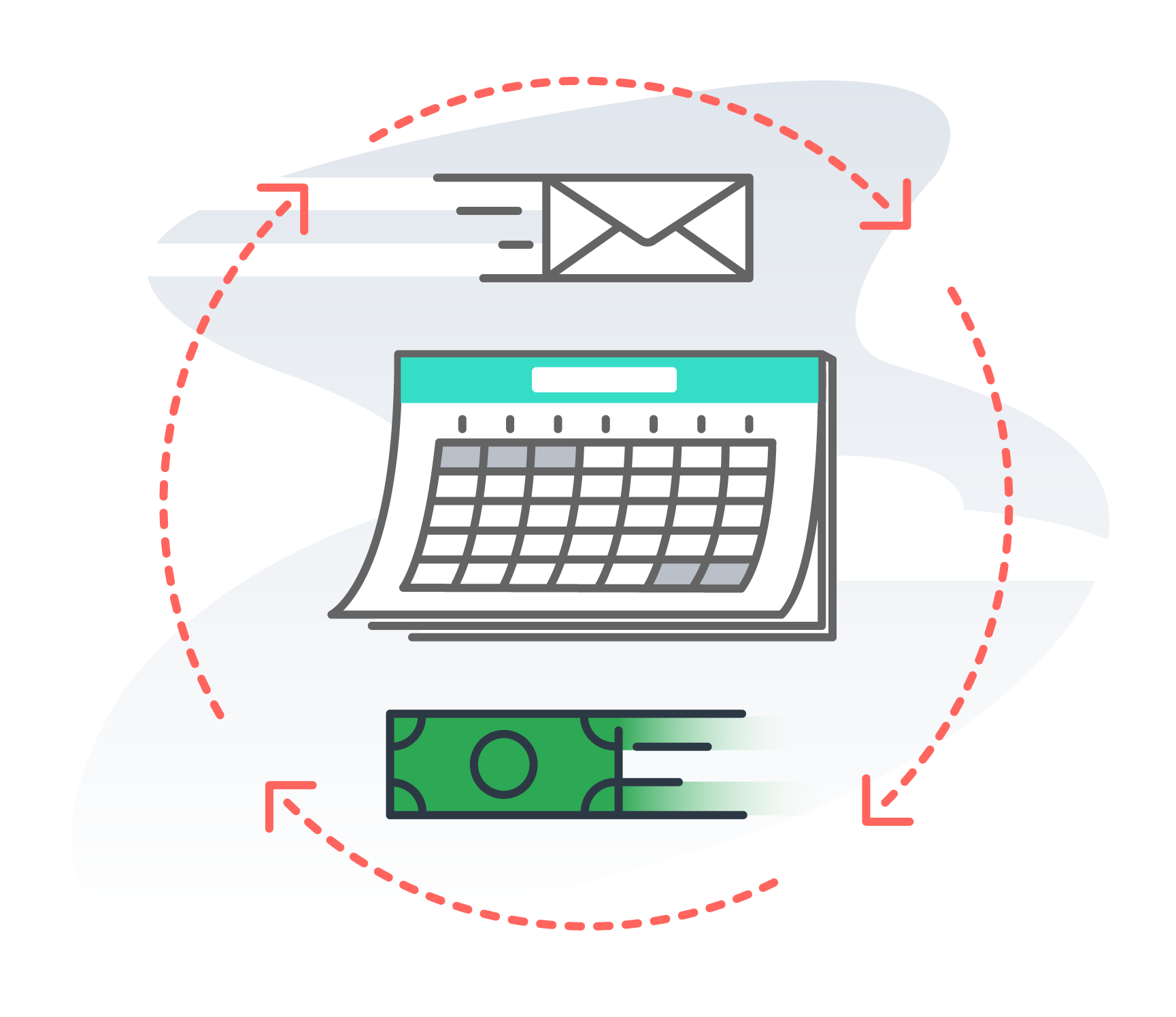 DD-9-3x The cycle of payments, money, mail, calendar