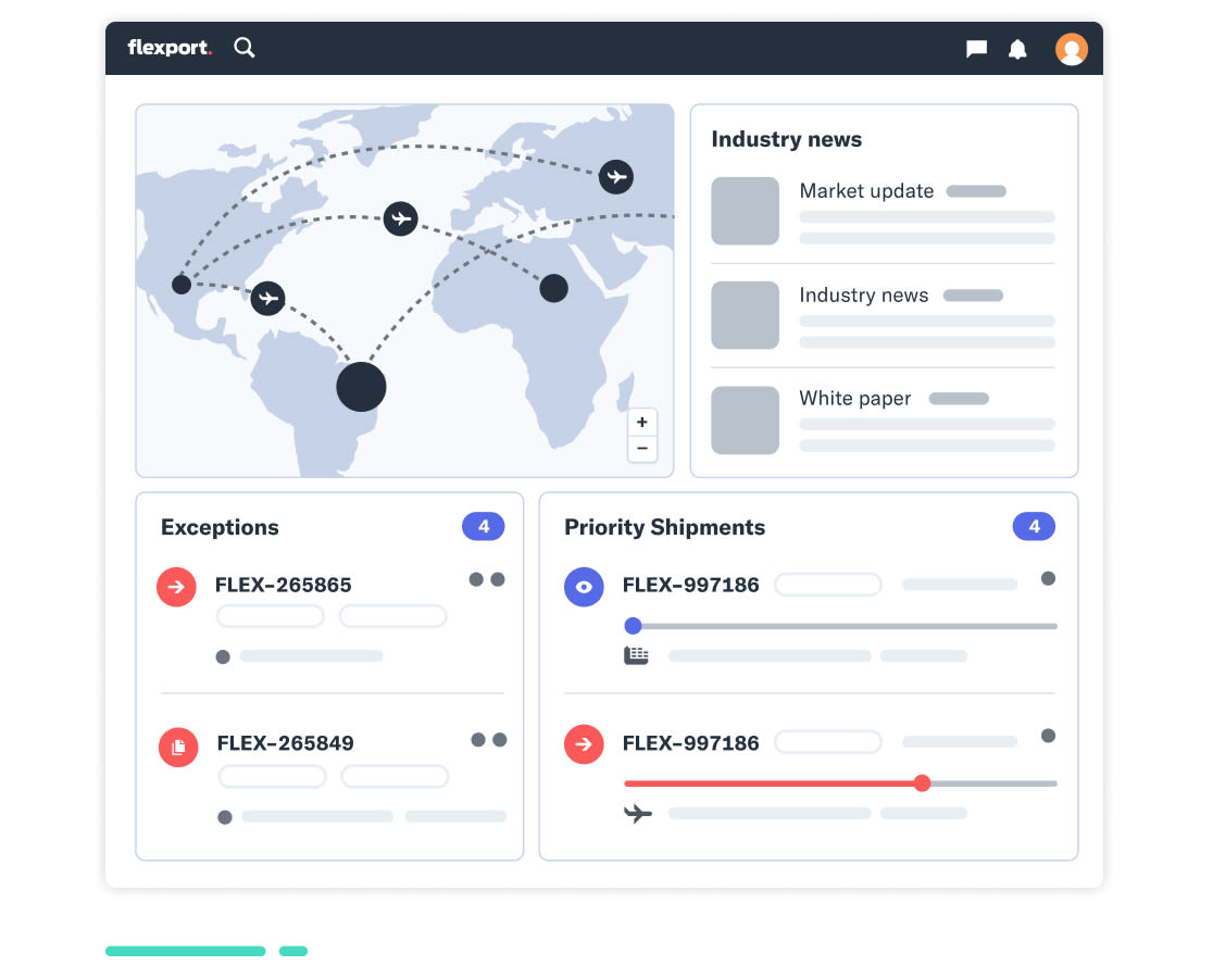 Above image shows the dashboard of the Flexport platform.