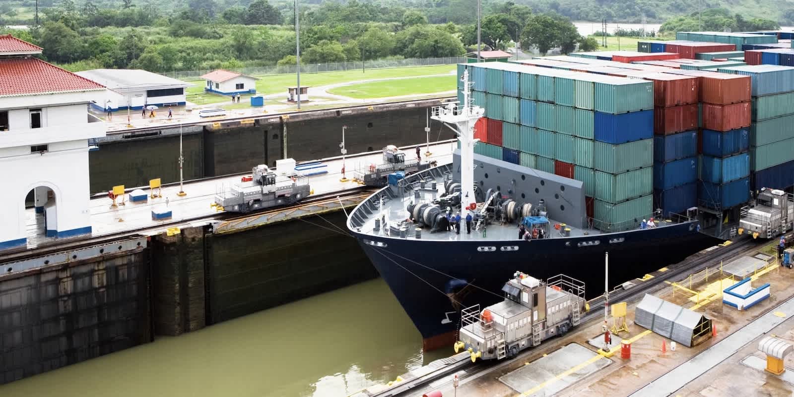 Container ship passing through the Panama Canal