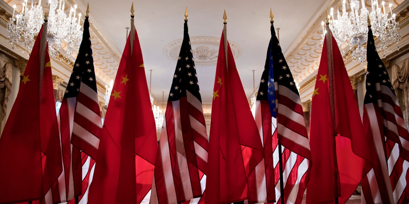 Chinese and American flags