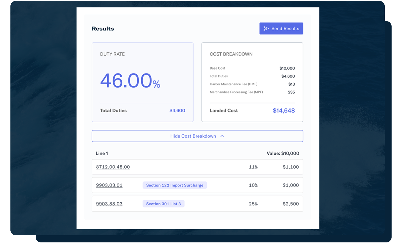 tariff simulator breakdown