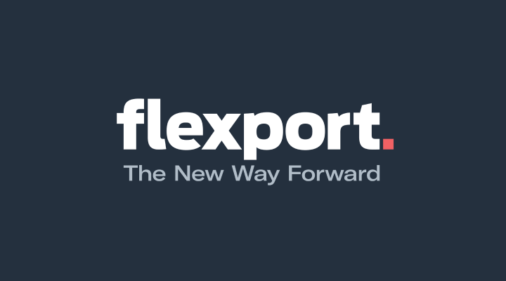 This is Flexport's main logo and tagline (alternative). It's the Flexport logo and tagline in white.
