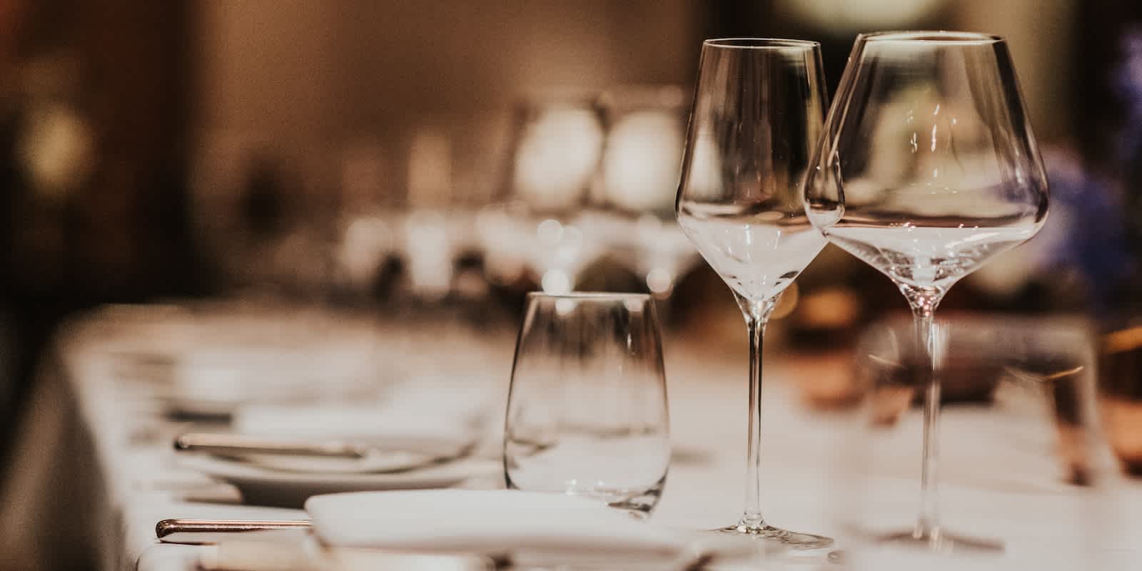 Glasses and flatware in a restaurant