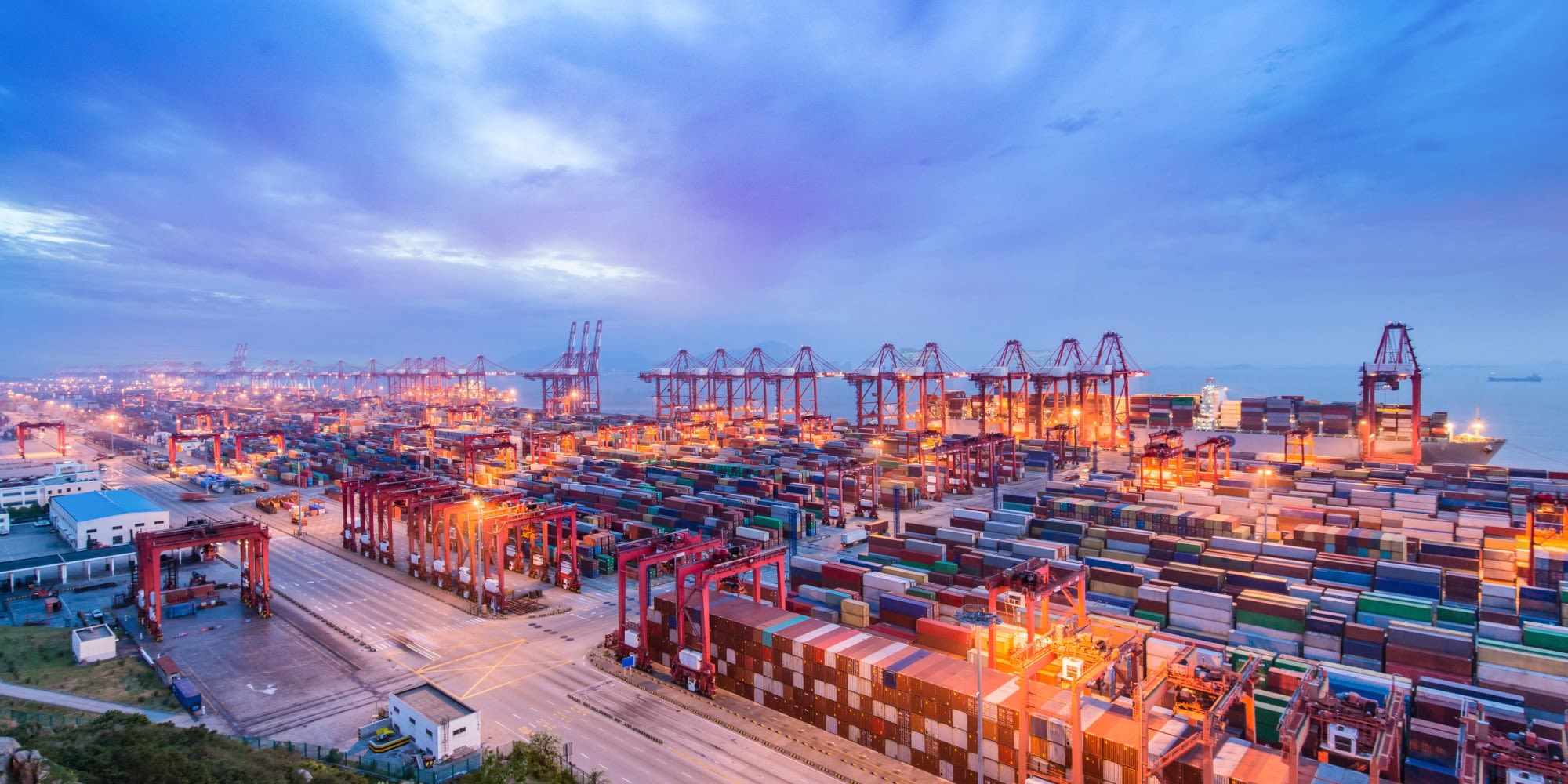 Shenzen Port in China at sunset