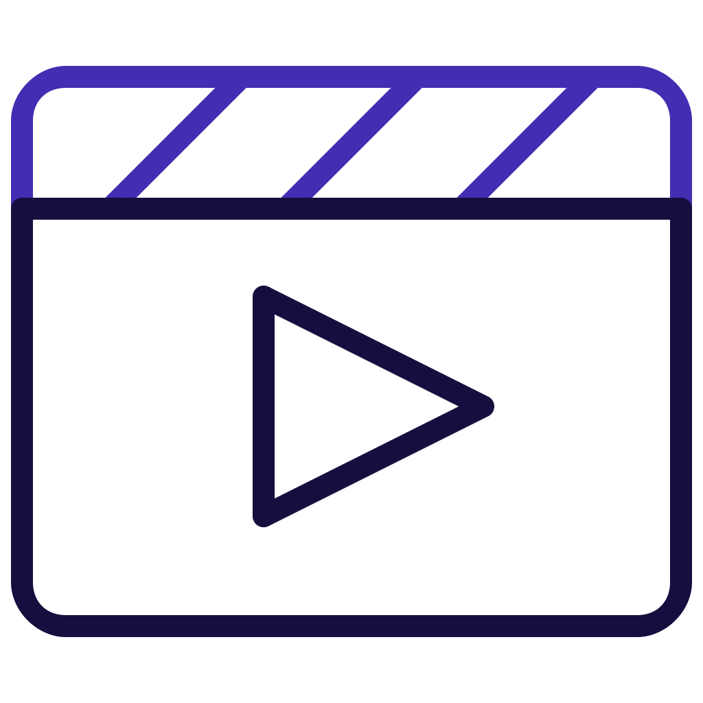An icon of a play movie symbol, representing learning by watching