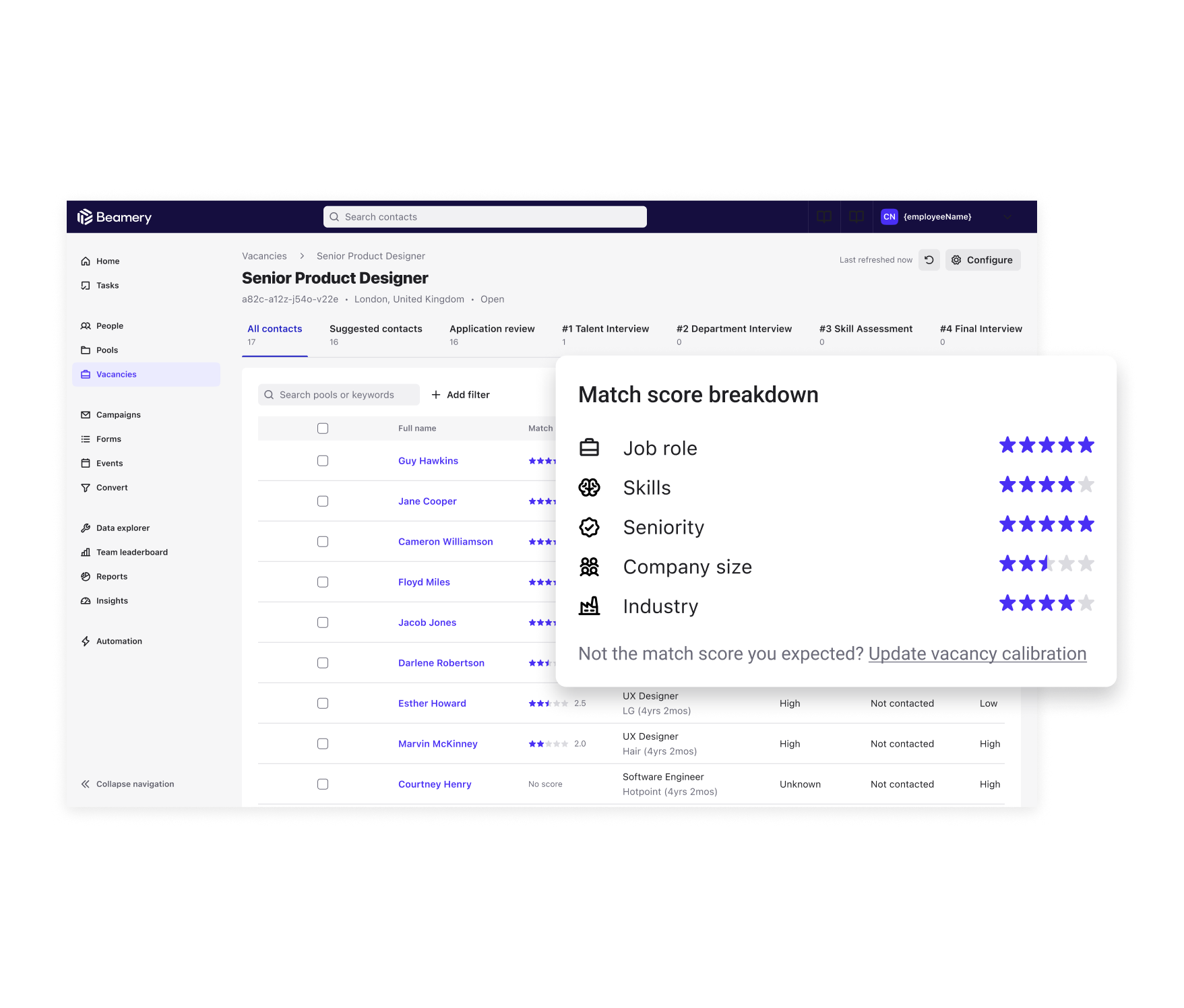 Screenshot - vacancies - senior product designer Match Score