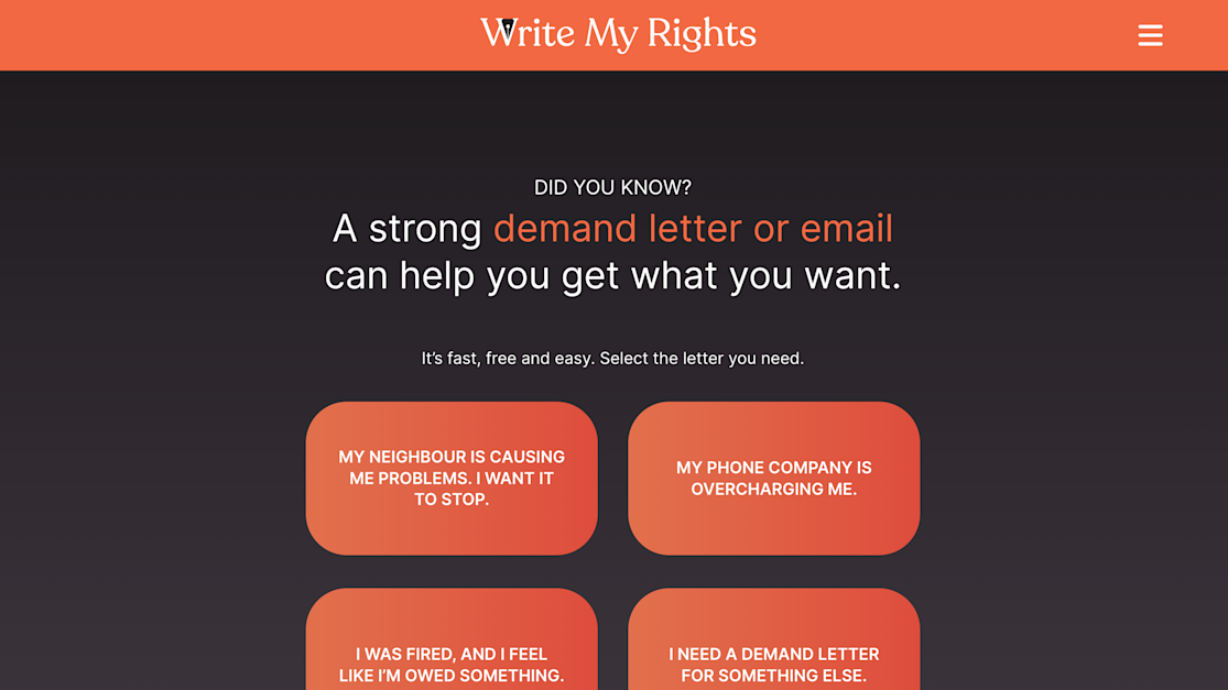 Consumers create demand letters with Write My Rights