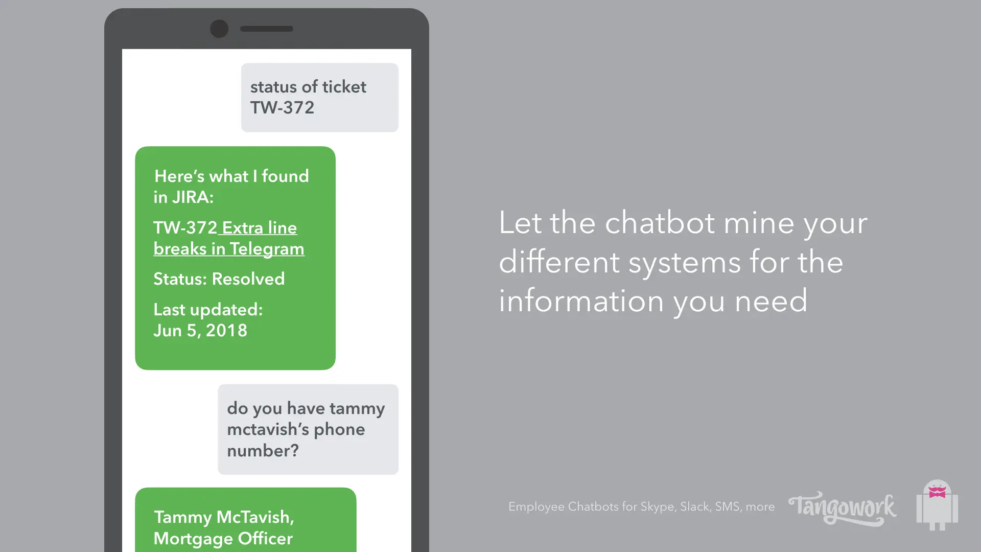 Phone showing conversation with a chatbot