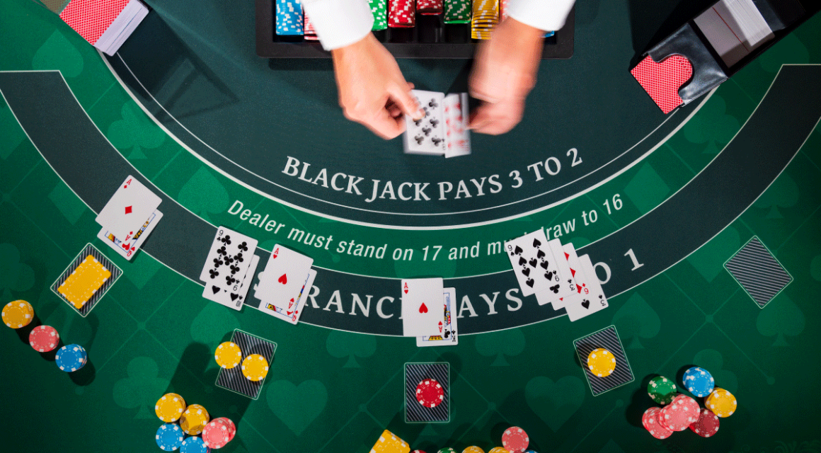 Overhead view of Blackjack table