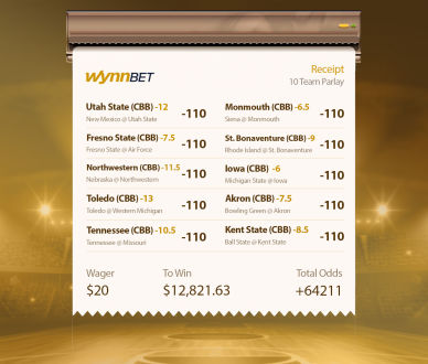 Wynnbet player in Colorado hits 10-leg parlay on college basketball for $12,821