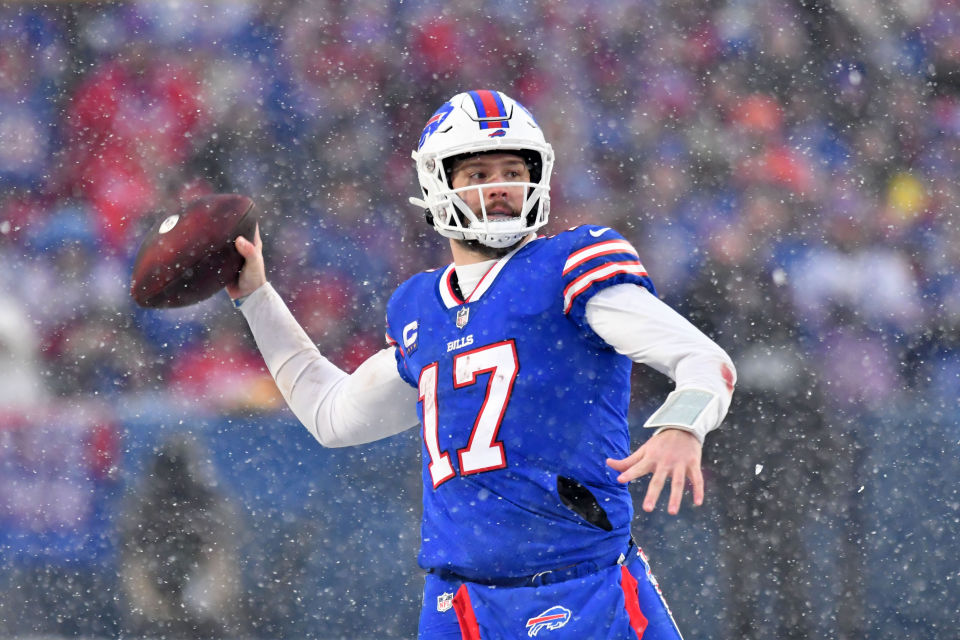 Buffalo Bills quarterback Josh Allen (17) passes against the