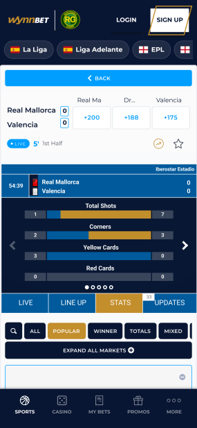 In-game live stats for WynnBET sportsbook