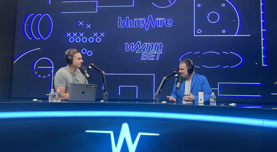 Joe Fann of Bet to Wynn interviews Darren Rovell of the Action Network in the Blue Wire studio at Wynn Las Vegas on Friday, April 29.