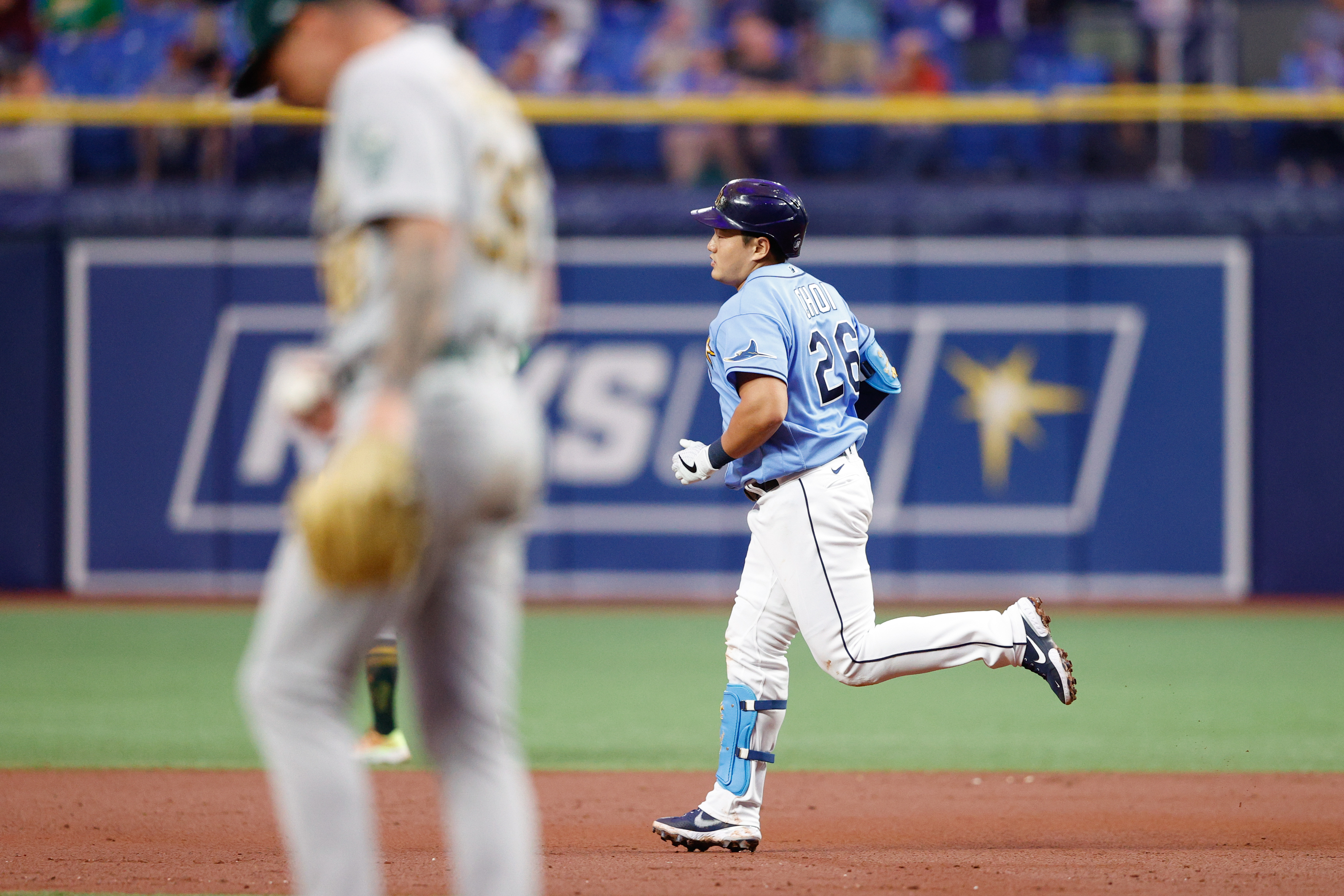 Tampa Bay Rays first baseman Ji-Man Choi makes a play against the