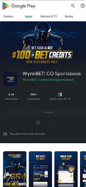 Image of the Google Play Store page for the WynnBET sports betting app