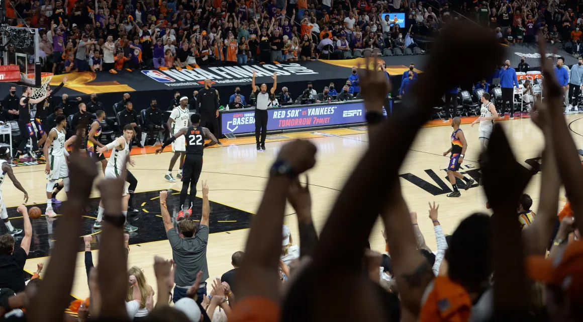 Suns fans cheer from the stands during the 2021 NBA Finals at Phoenix Suns Arena on July17, 2021. / Joe Camporeale-USA TODAY Sports (Imagn)