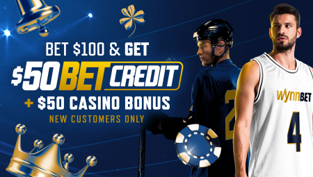 Image of two sports players showing the offer Bet $100 Get $50 Bet Credit + $50 Casino Bonus
