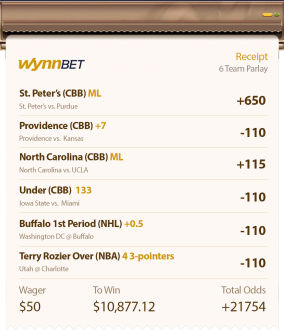 Tennessee WynnBET player hits a 6 team parlay for over 10k! 