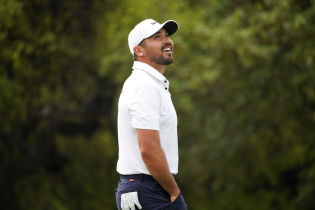 Jason Day reacts to a putt during the third round of the World Golf Championships-Dell Technologies Match Play golf tournament.