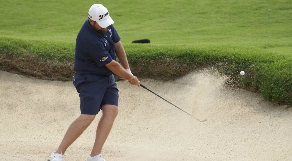 Shane Lowry hits from the sand at the 4th green during a practice round for the PGA Championship golf tournament at Southern Hills Country Club. Mandatory Credit: Michael Madrid-USA TODAY Sports.