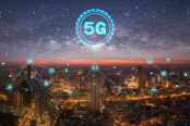 5G network digital hologram and internet of things on city background