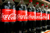 Row a Coca-Cola soft drink bottle