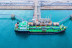 Aerial view of oil tanker ship loading in port