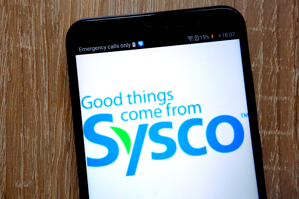 Sysco logo displayed on a modern smartphone