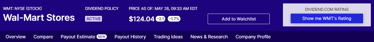 WMT ticker with rating locked