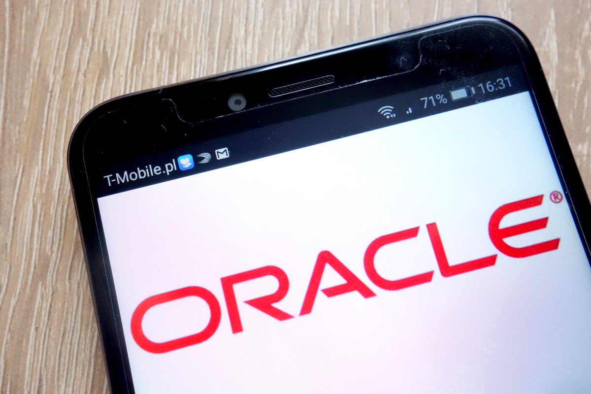 Oracle logo displayed on a modern smartphone