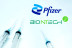 three syringe next to the Pfizer BioNTech logo