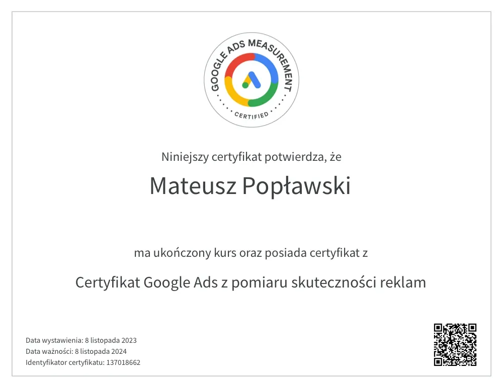 Google - Pomiar skuteczności reklam