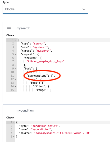 Kibana alerting blocks