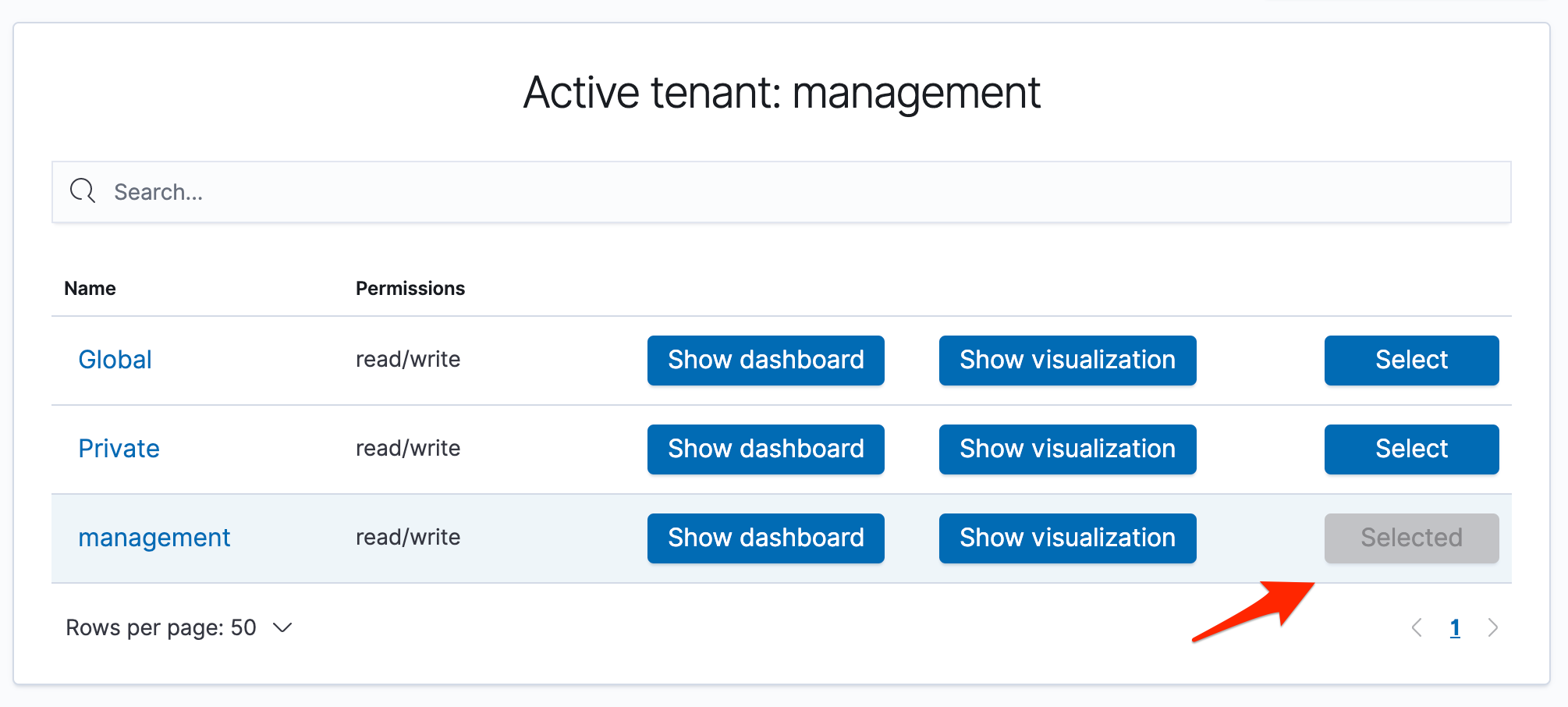 Kibana Select Tenant