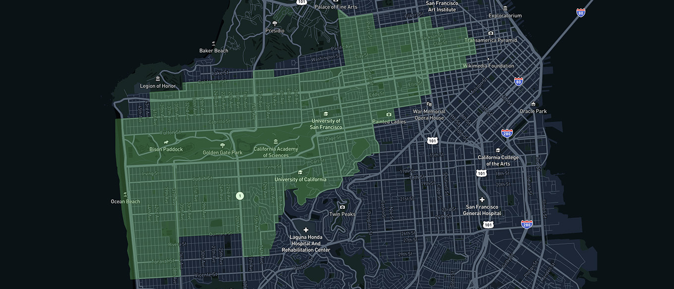 Map of Cruise's original service area in San Francisco