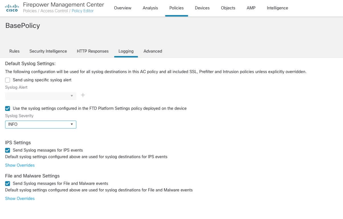 Enabling Cisco Firepower Syslog Settings for Access Policies