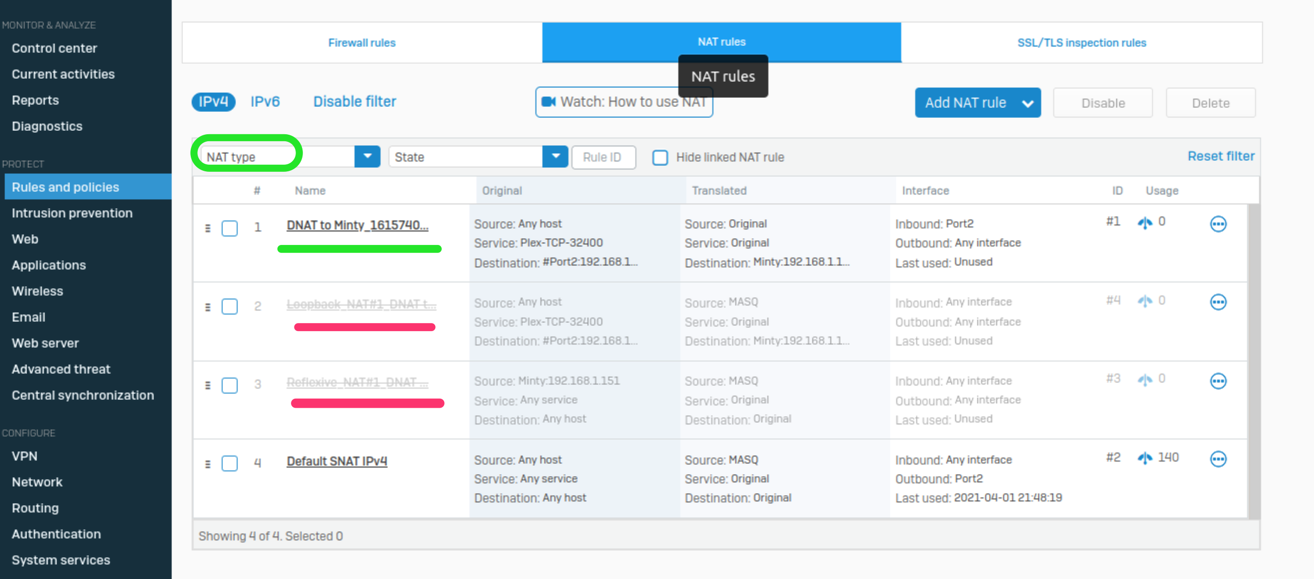Sophos XG NAT Rules created by server access assistant wizard