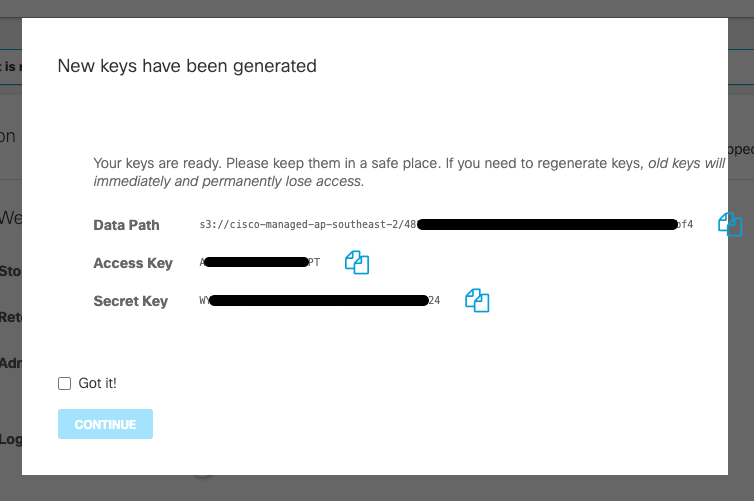 Cisco Umbrella Logging - Generate Keys Cisco Umbrella Logging - Generate Keys