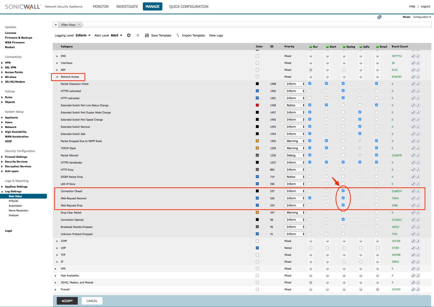Logging network activity in SonicWall SonicOS 6.5
